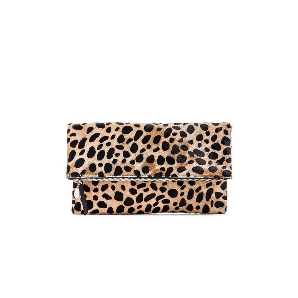 Clare V. Pony Hair Leopard Print Folded Clutch - Picture 2 of 5